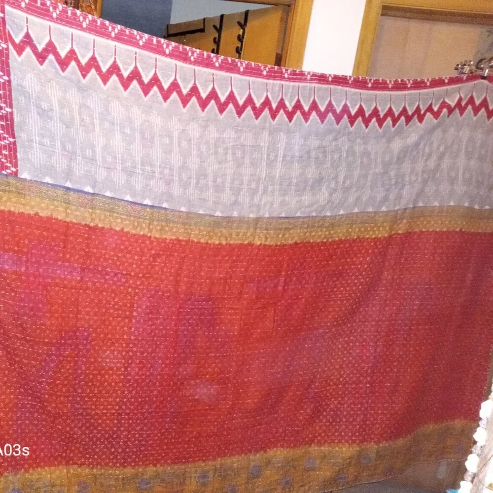 Kantha Quilt Peach Green 56